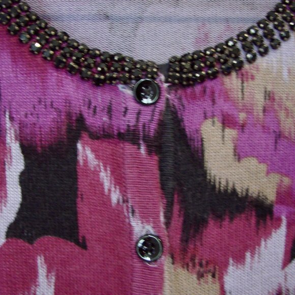 Cashmere Silk Sweater Cardigan Crewneck Preppy Purple Black Rhinestones Medium - Picture 8 of 13